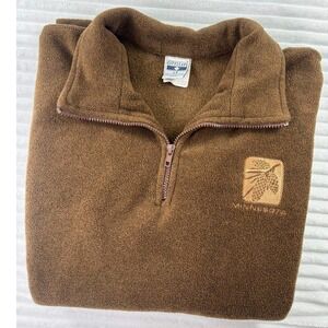 Vintage Cityscape Men L Brown Embroidered Minnesota Pinecone Quarter Zip Fleece